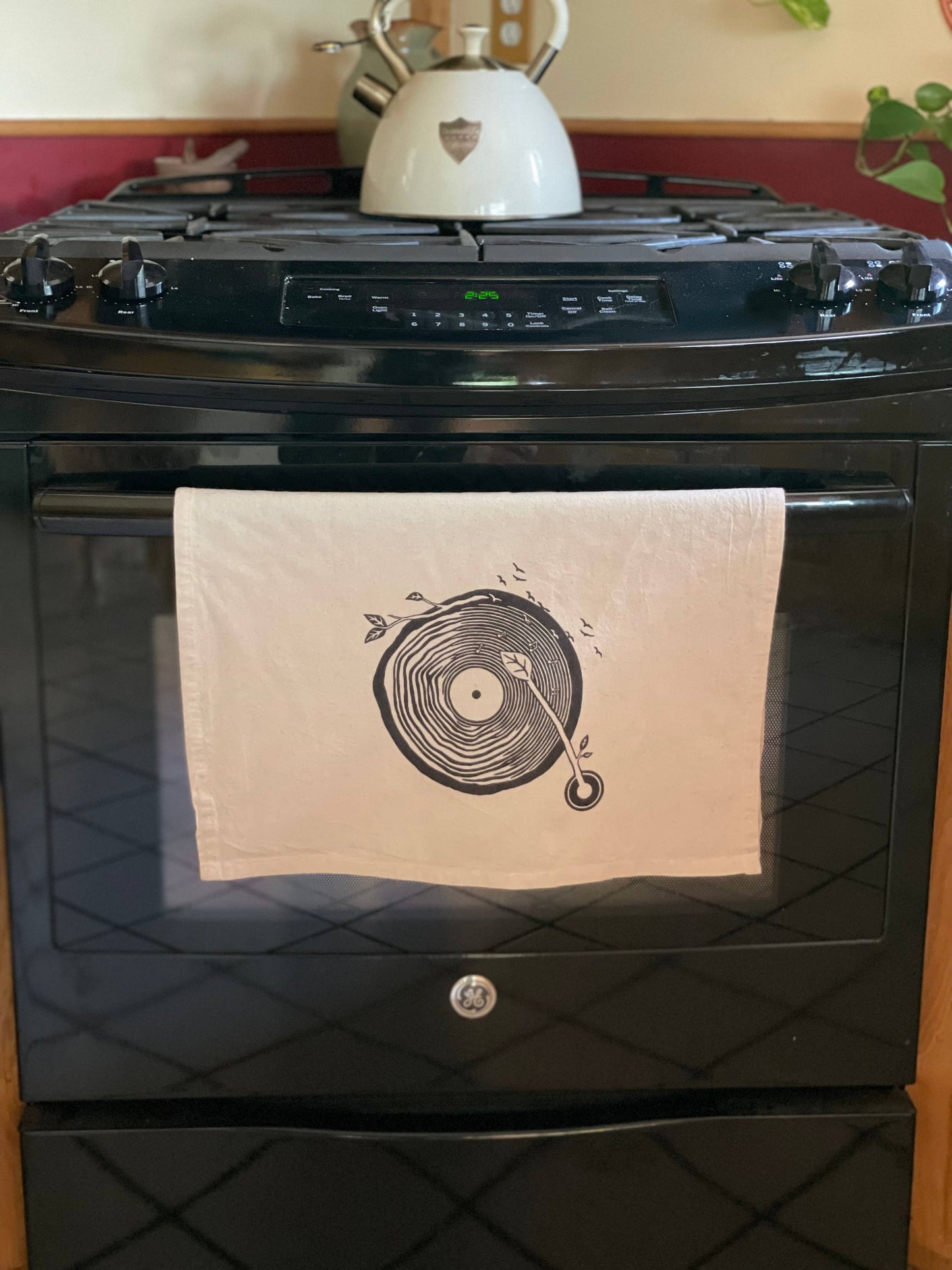 Wooden Stump Record Player Tea Towel