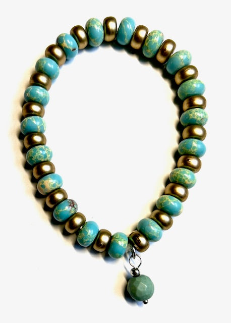 2573. $15. Turq & gold rondelles