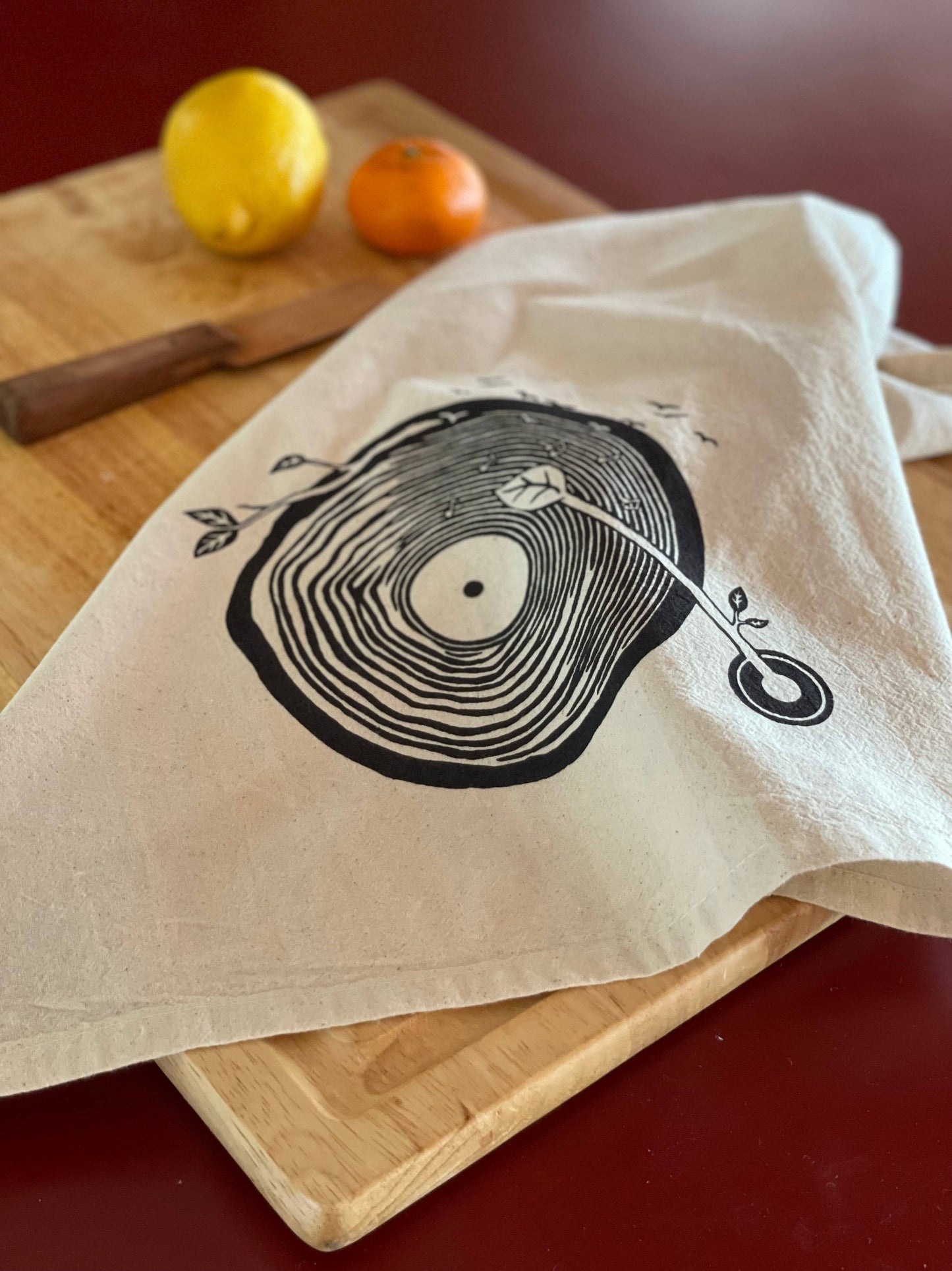Wooden Stump Record Player Tea Towel