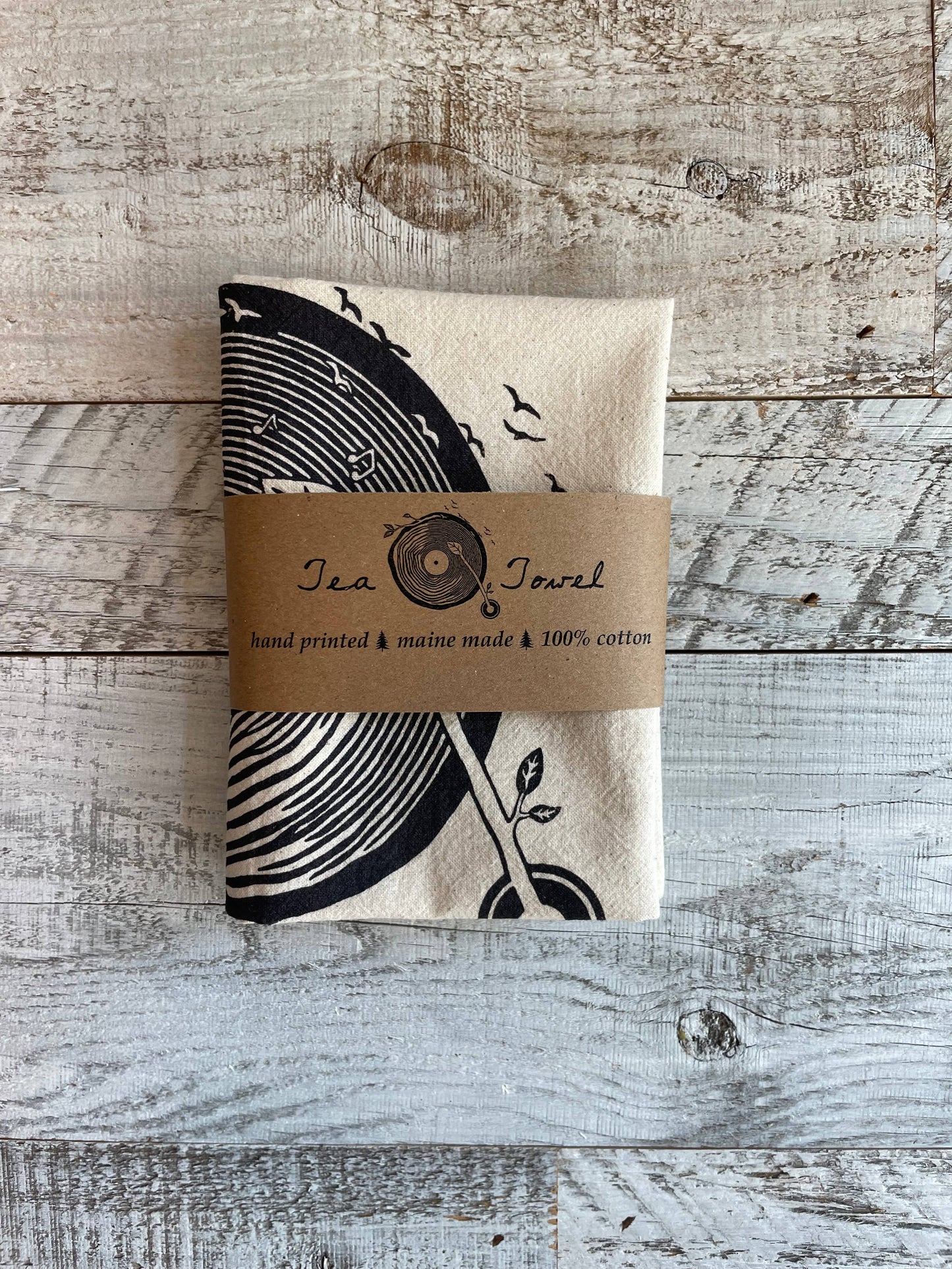Wooden Stump Record Player Tea Towel