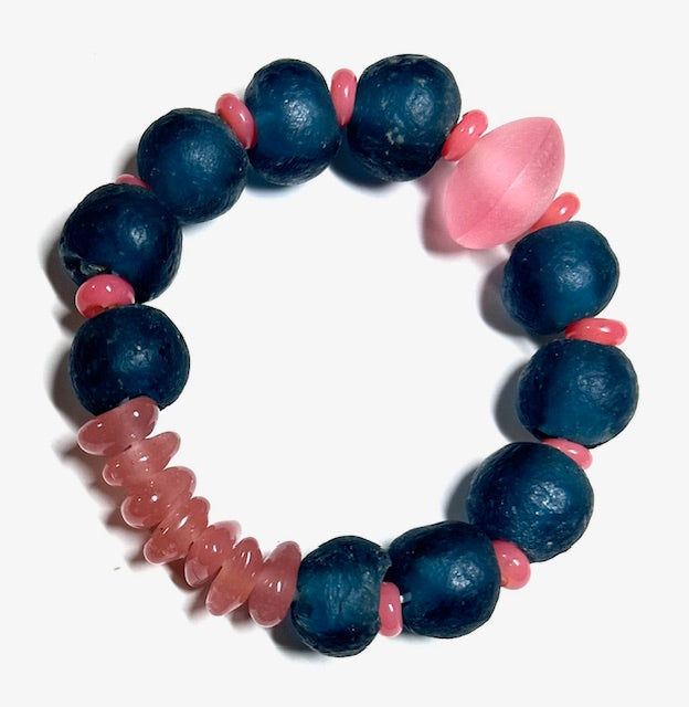 2570. $21. Blu recycled glass w/pink