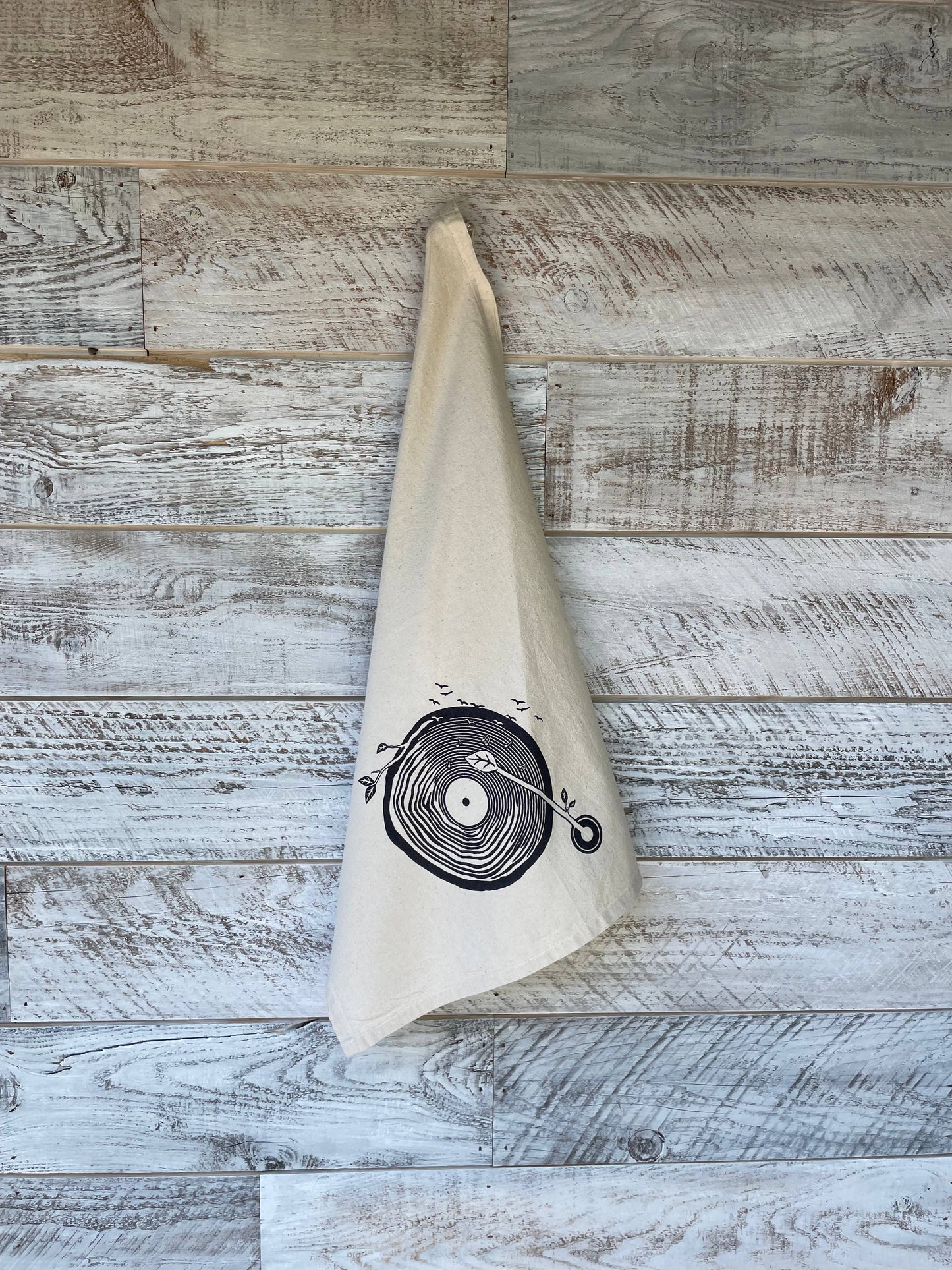 Wooden Stump Record Player Tea Towel