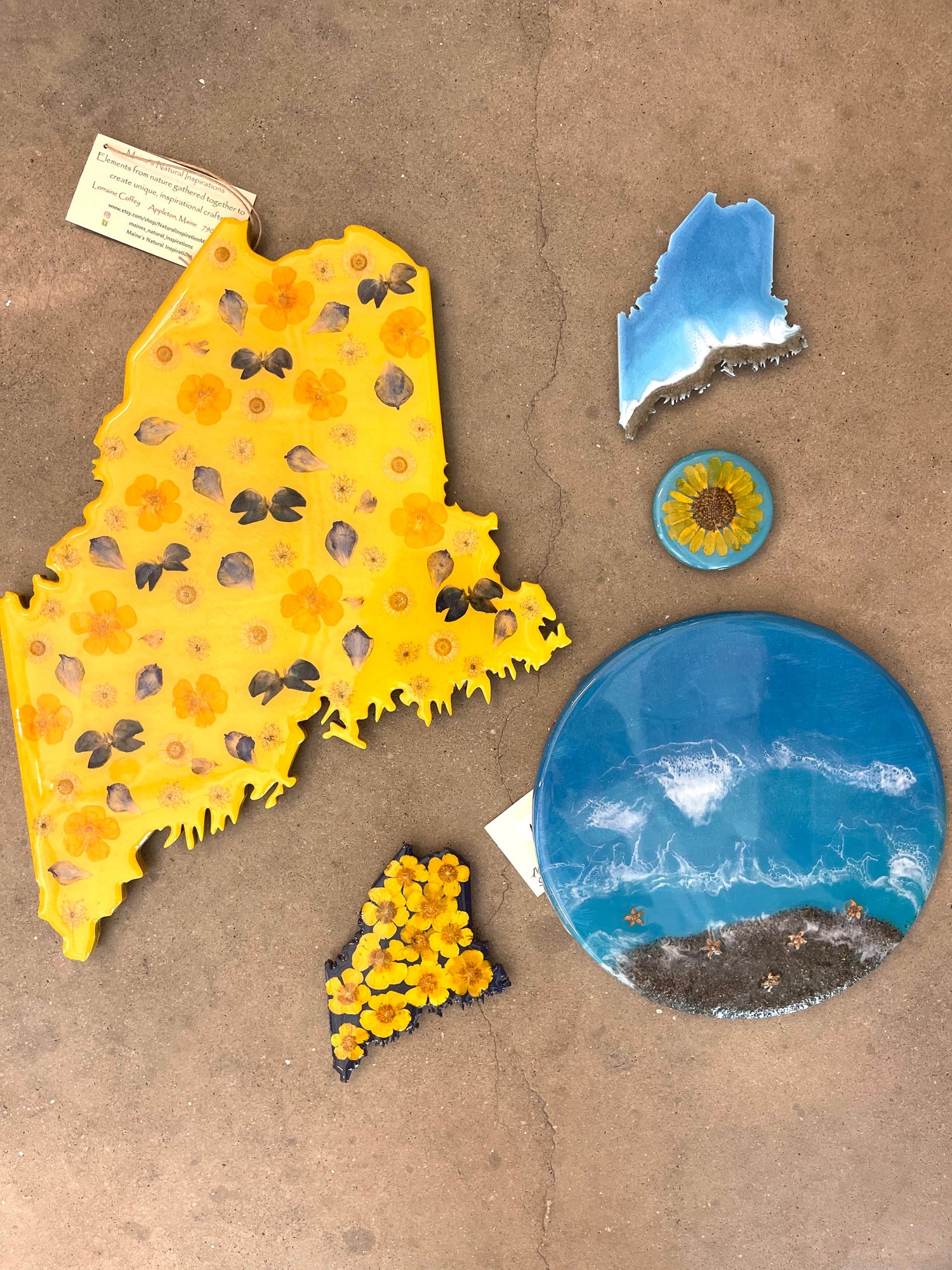 Colorful Maine-themed resin art by Maine's Natural Inspirations