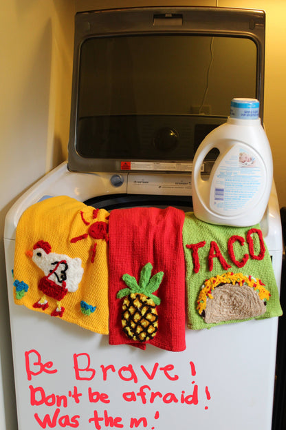 Happy tea towel, chicken dish towel, chicken kitchen