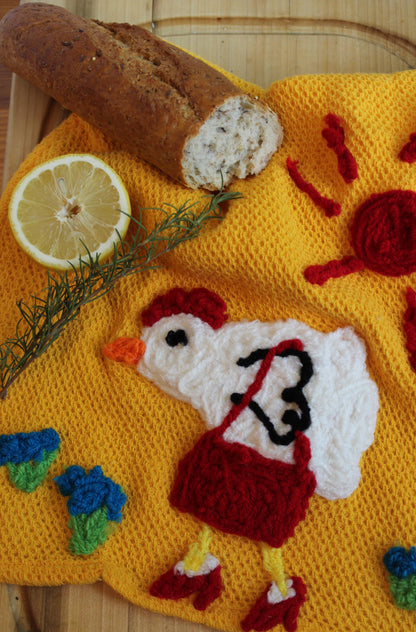 Happy tea towel, chicken dish towel, chicken kitchen