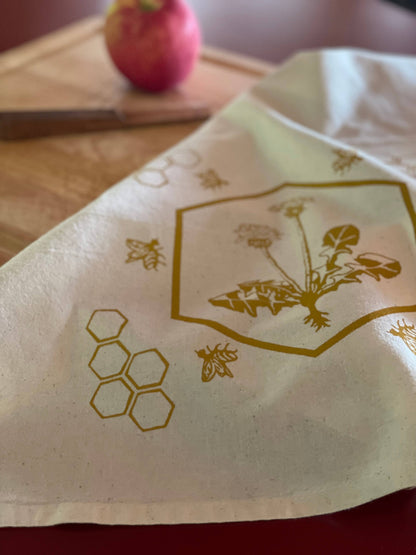 Dandelion Flower Honey Bee Tea Towel
