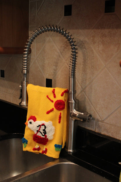 Happy tea towel, chicken dish towel, chicken kitchen