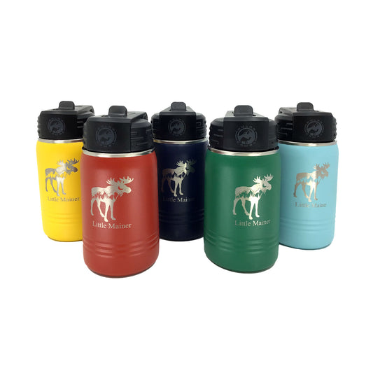 Little Mainer, Metal insulated 12 oz Water Bottle with Moose