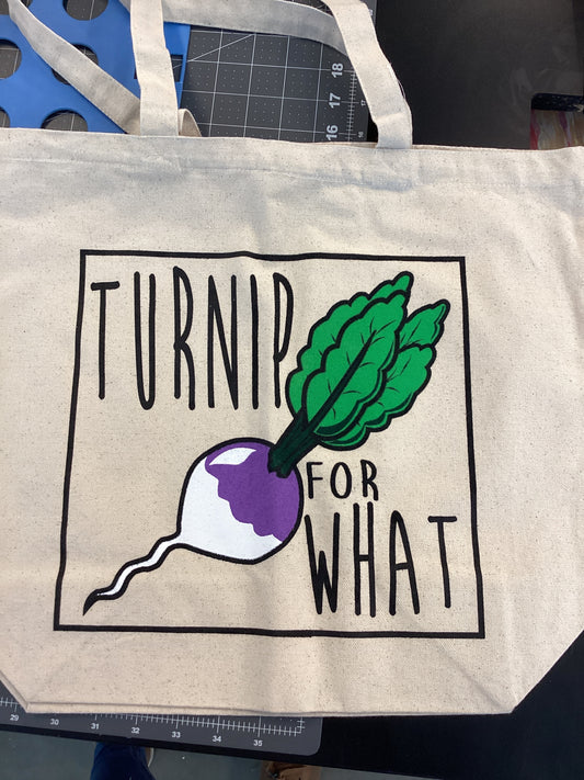 Turnip For What Screen Printed Canvas Tote by Laconica