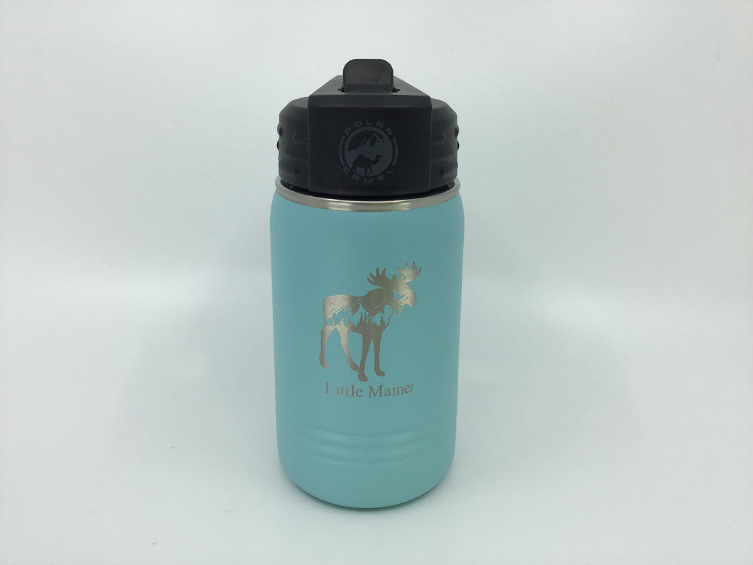 Little Mainer, Metal insulated 12 oz Water Bottle with Moose