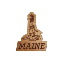 Load image into Gallery viewer, Wooden magnet Engraved with a Maine lighthouse
