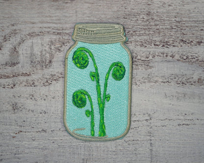 Fiddlehead in Mason Jar  Embroidered Patch