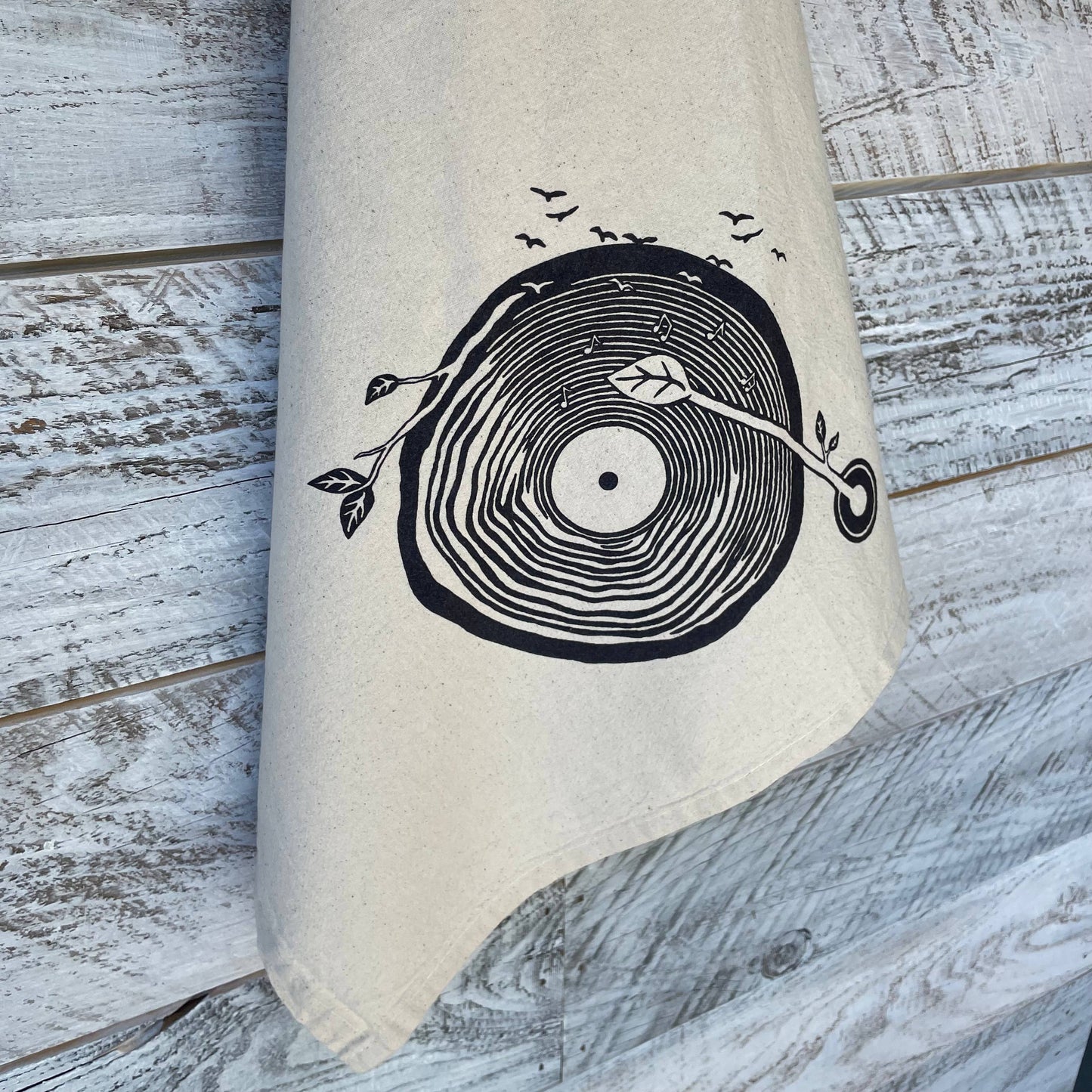 Wooden Stump Record Player Tea Towel