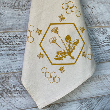 Dandelion Flower Honey Bee Tea Towel