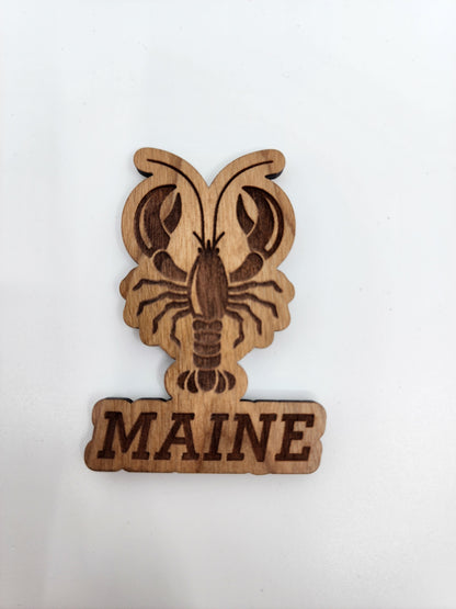 Wood magnet  Engraved with Maine Lobster